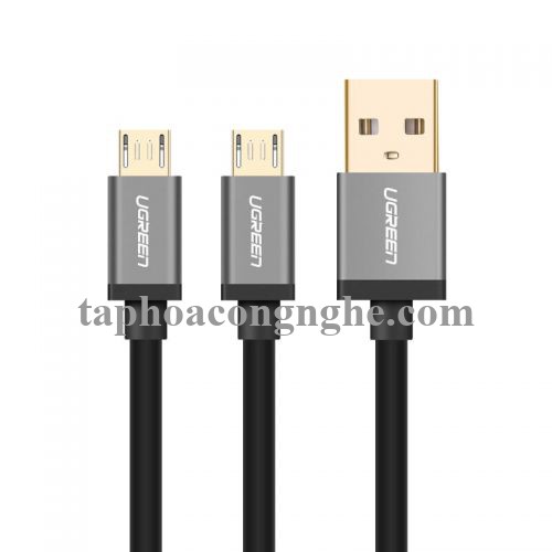 Ugreen 40347 0.5M màu Đen Cáp sạc truyền dữ liệu USB 2.0 sang 2 đầu MICRO USB cao cấp US196 30040347